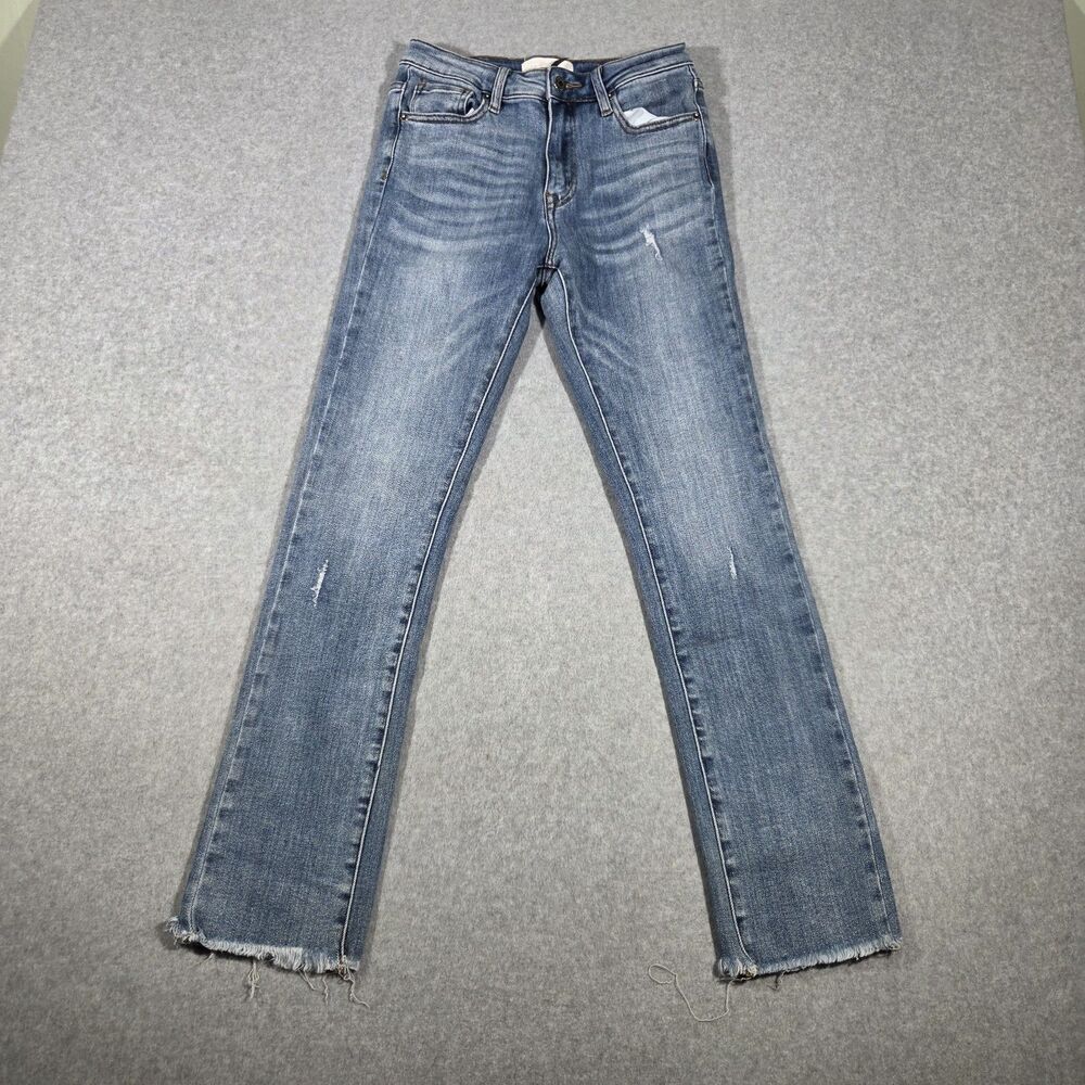 Risen Elevated Ease Straight Leg Jeans Womens 5/27 Medium Wash Cuffed RDP1282